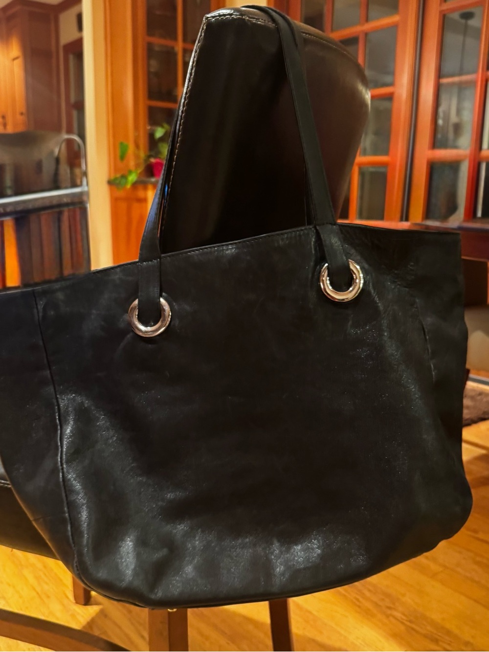Furla Made in Italy Black Genuine Leather Large Tote Shoulder Bag